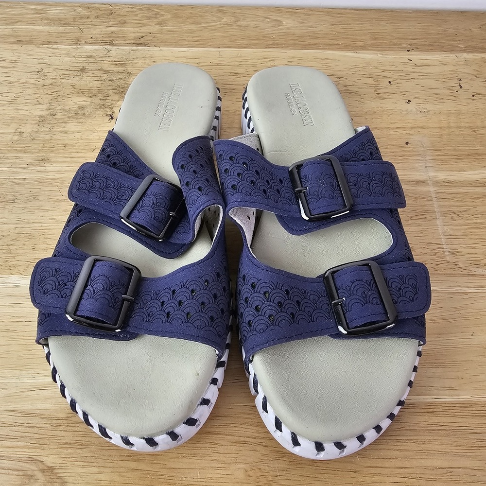 Ilse Jacobsen Tulip Purple 2 Buckle Sandals Womens EU 37 Size 7 Comfort Shoes